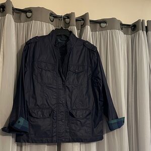 Ladies Navy Jacket with Plaid Accents